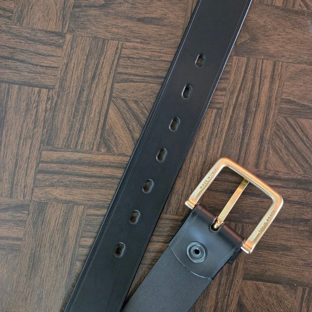 Vega Holsters Black Leather‎ Belt Made in Italy Brass Buckle